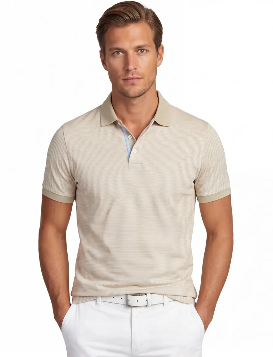 Scotland Blue poloshirt v-hals gestreept camel