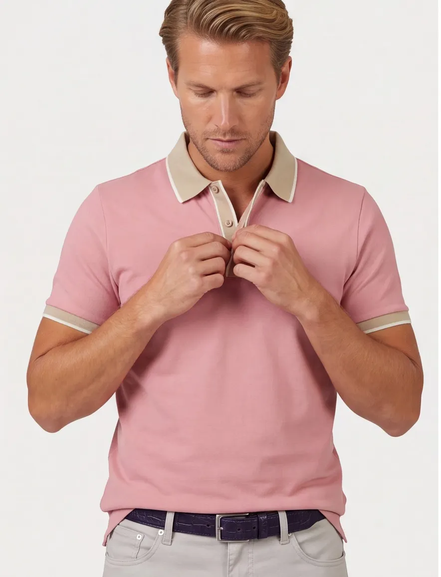 Scotland Blue poloshirt roze pique korte mouw