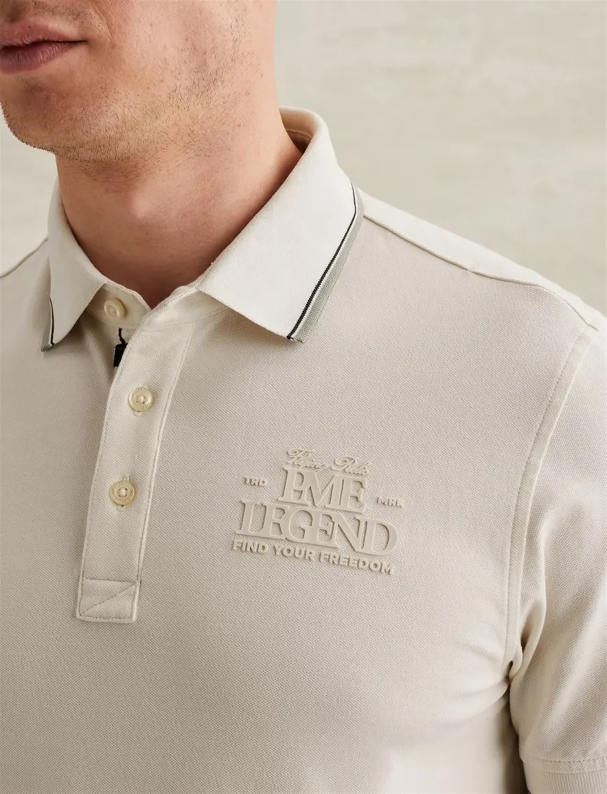 PME Legend poloshirt crème lichtgroen piqué