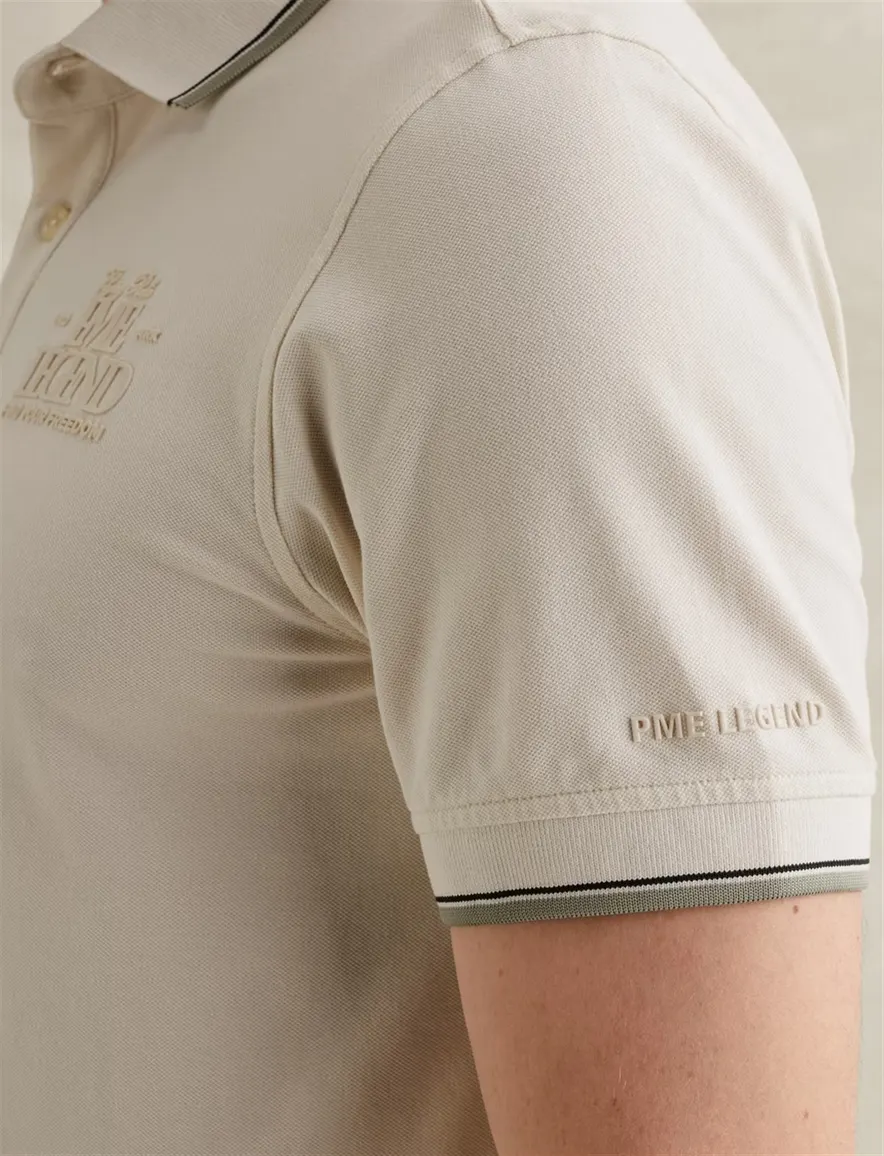 PME Legend poloshirt crème lichtgroen piqué
