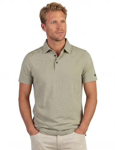 Cast Iron Cast Iron poloshirt groen met bloemen