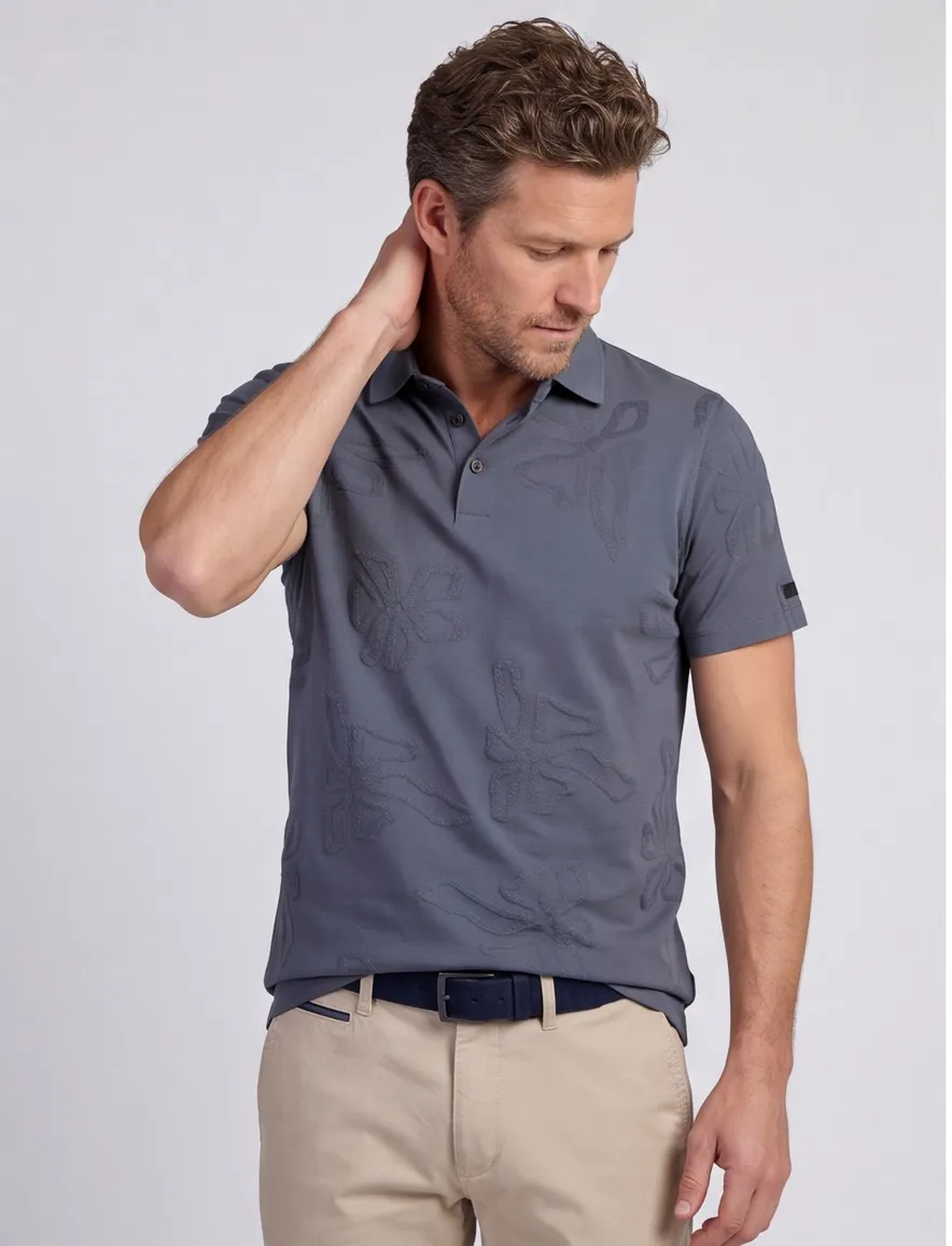 Cast Iron poloshirt donkerblauw met bloemenprint