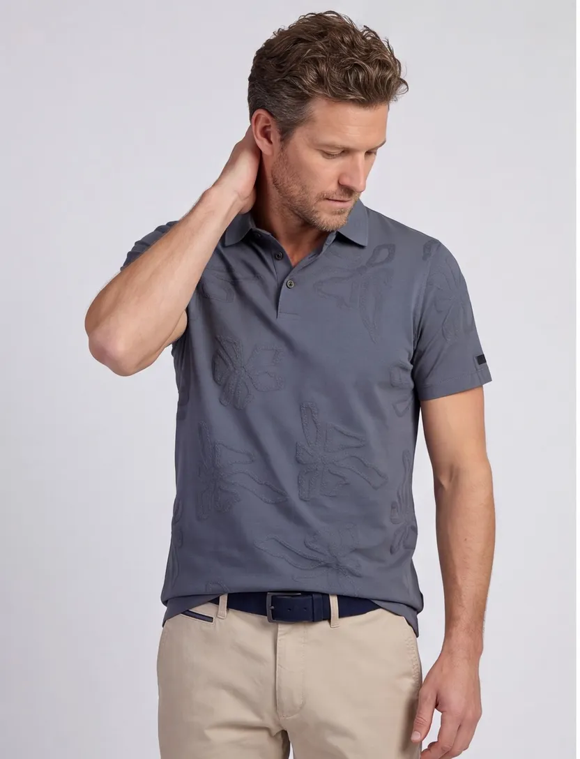 Poloshirt Cast Iron donkerblauw bloemen