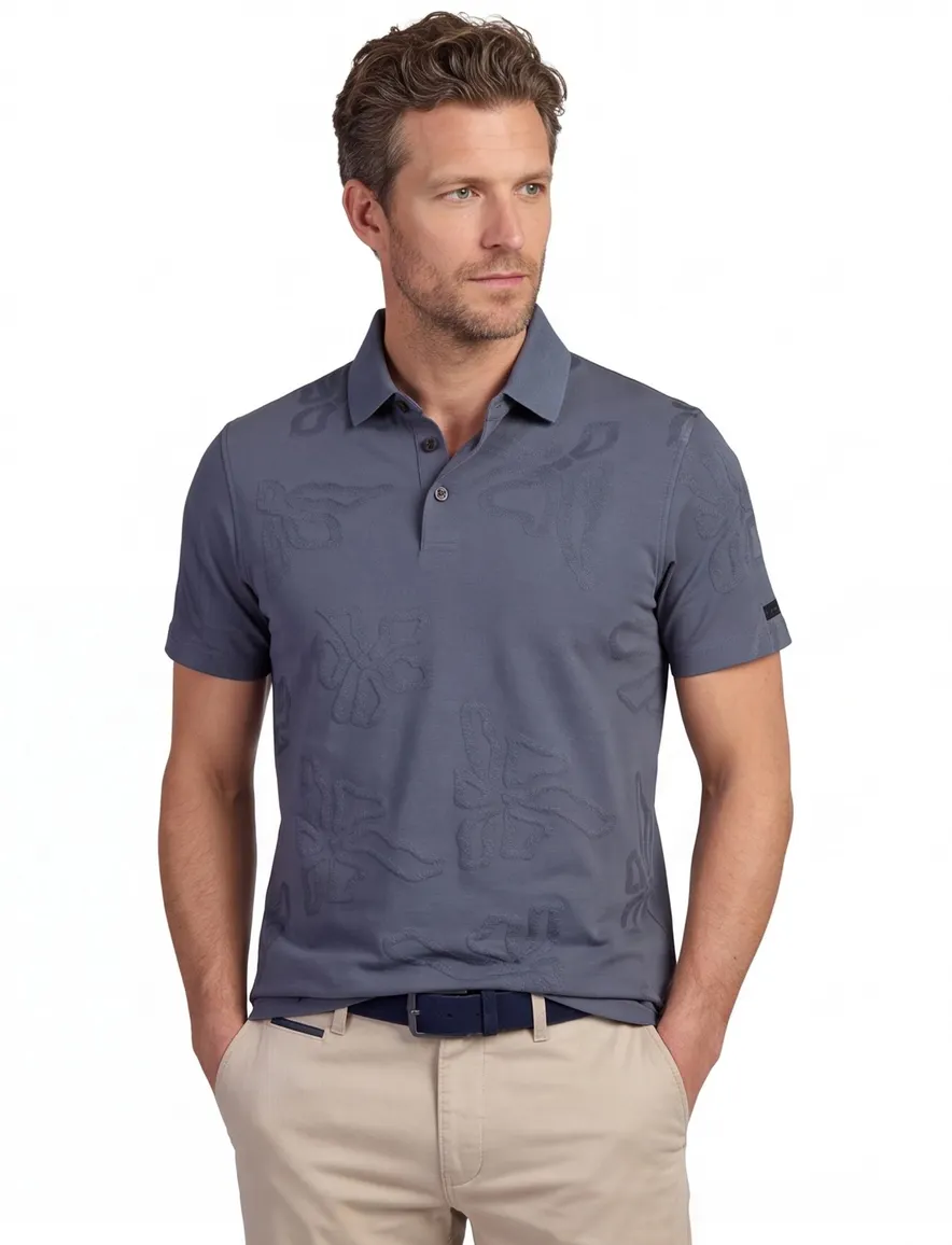 Cast Iron poloshirt donkerblauw met bloemenprint