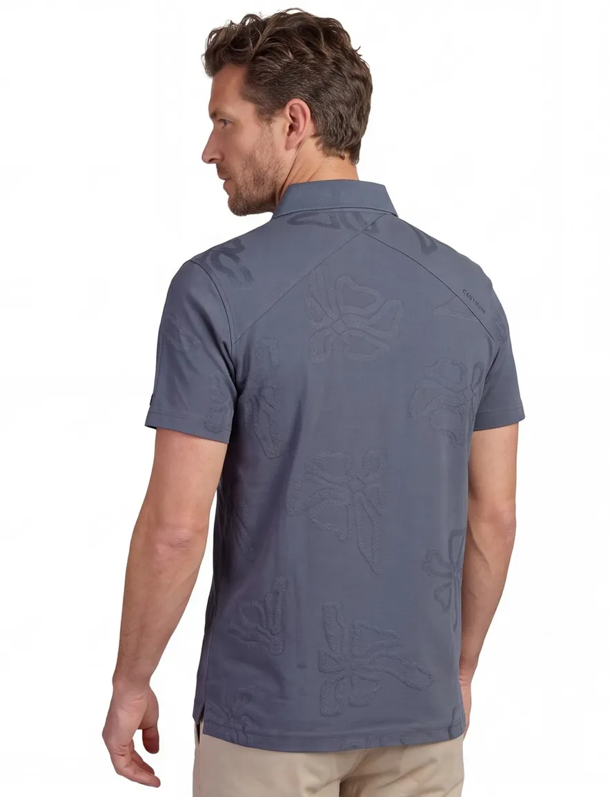 Cast Iron poloshirt donkerblauw met bloemenprint