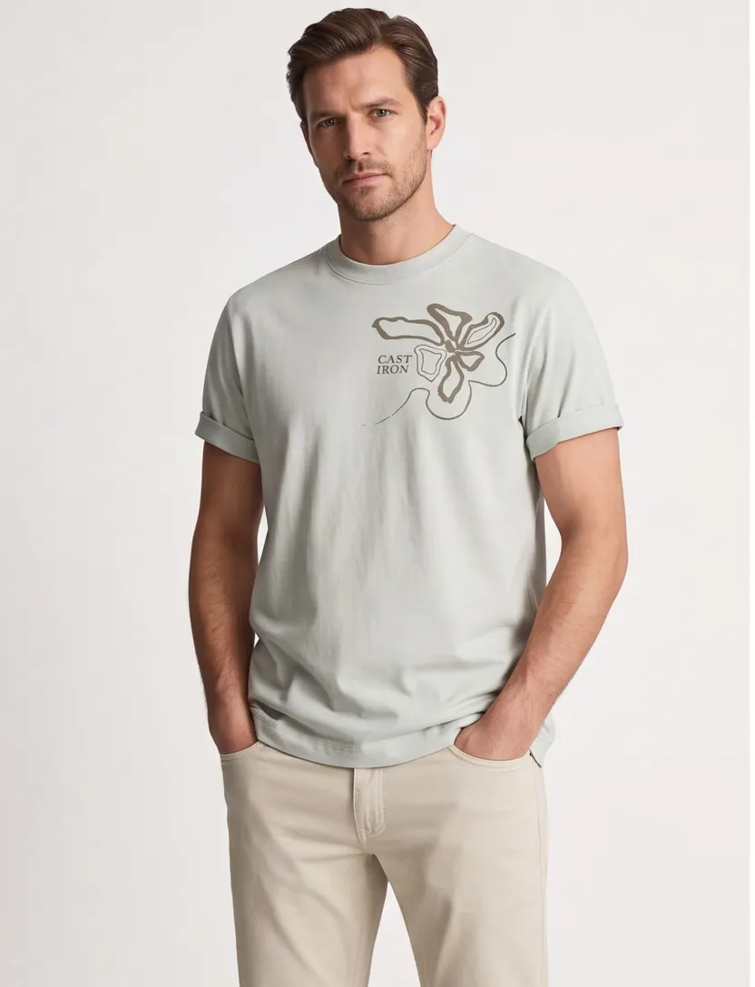 T-shirt Cast Iron ronde hals lichtgroen 100% katoen