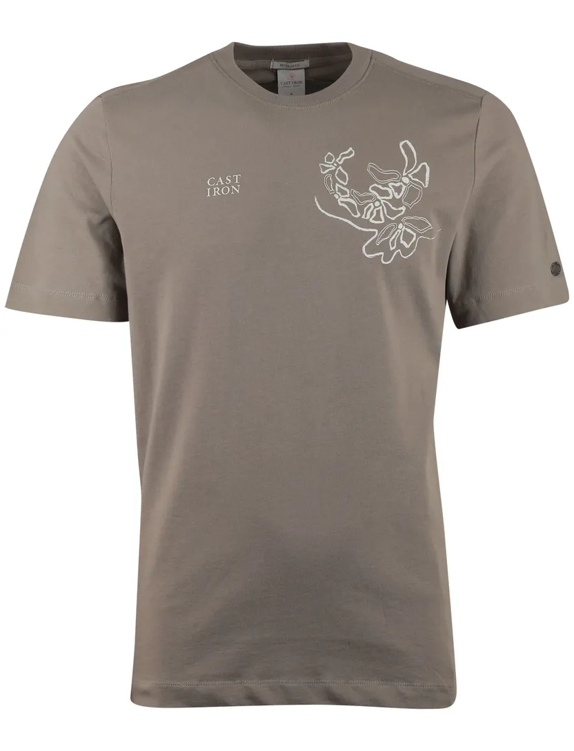 T-shirt Cast Iron khaki 100% katoen