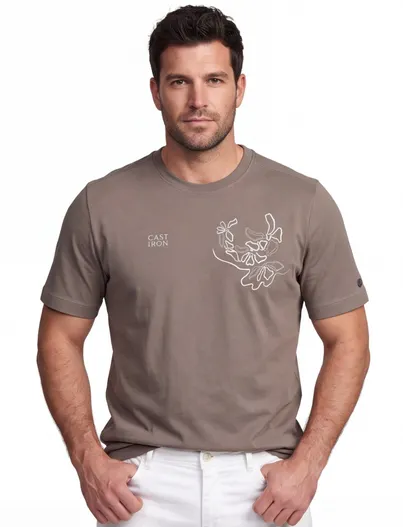 Cast Iron T-shirt Cast Iron khaki katoen normale fit