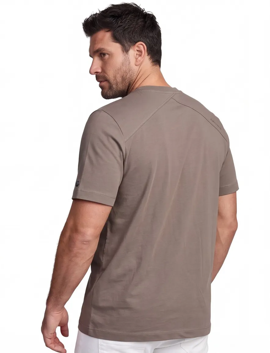 T-shirt Cast Iron khaki katoen normale fit