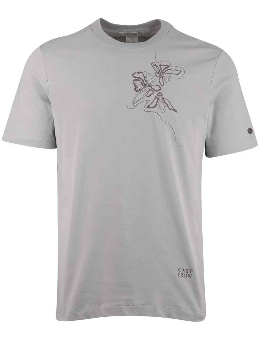 T-shirt Cast Iron grijs katoen normale fit