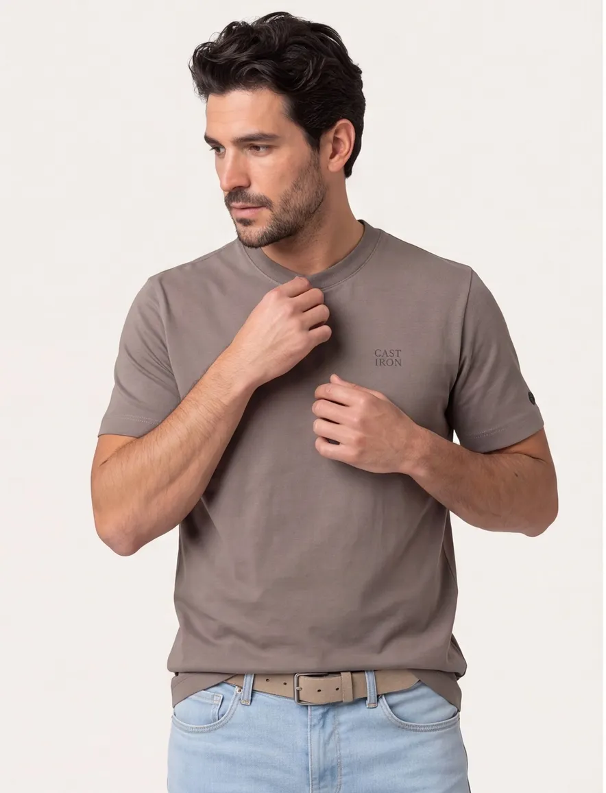 T-shirt Cast Iron khaki backprint katoen