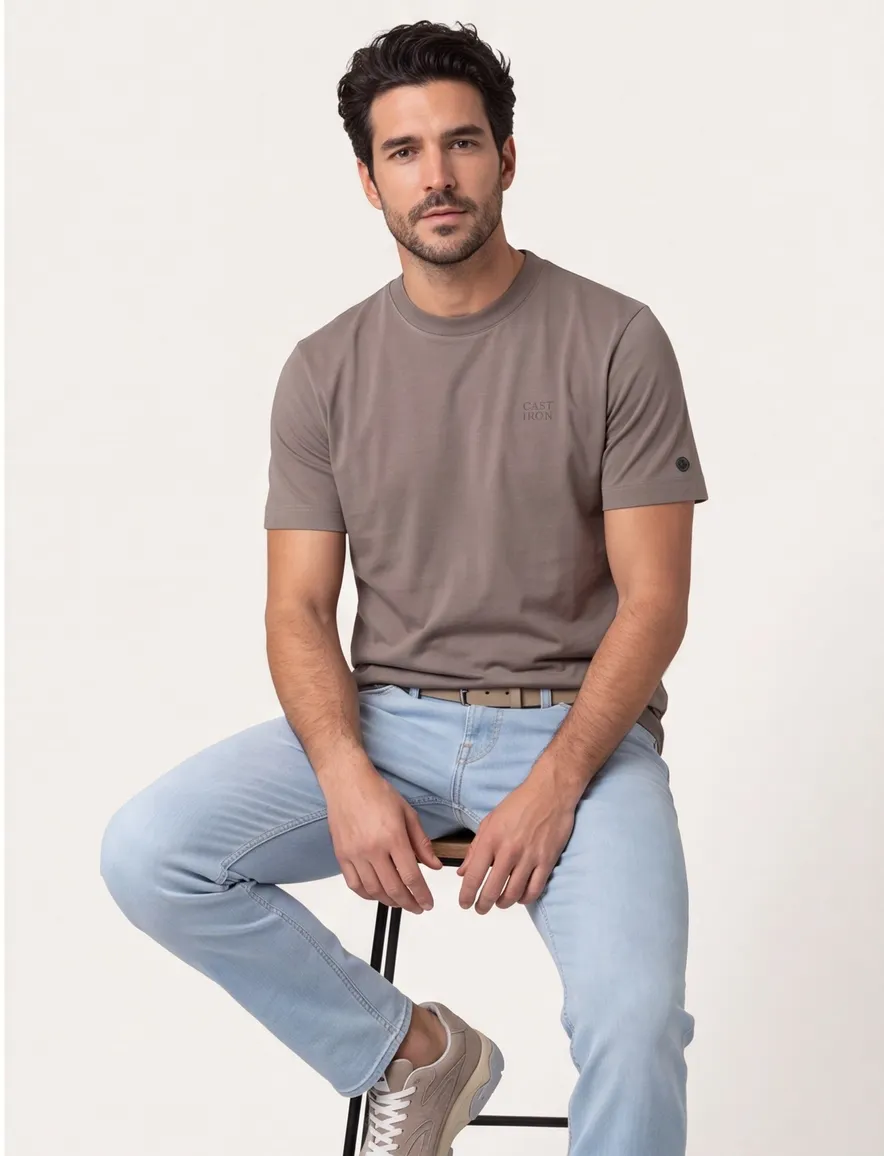 T-shirt Cast Iron khaki backprint katoen