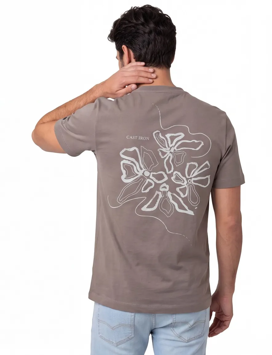 T-shirt Cast Iron khaki backprint katoen