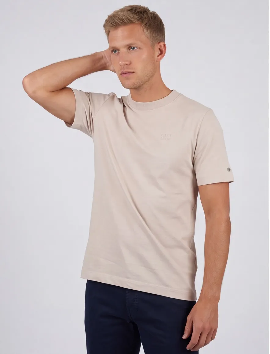 T-shirt Cast Iron creme wijde fit