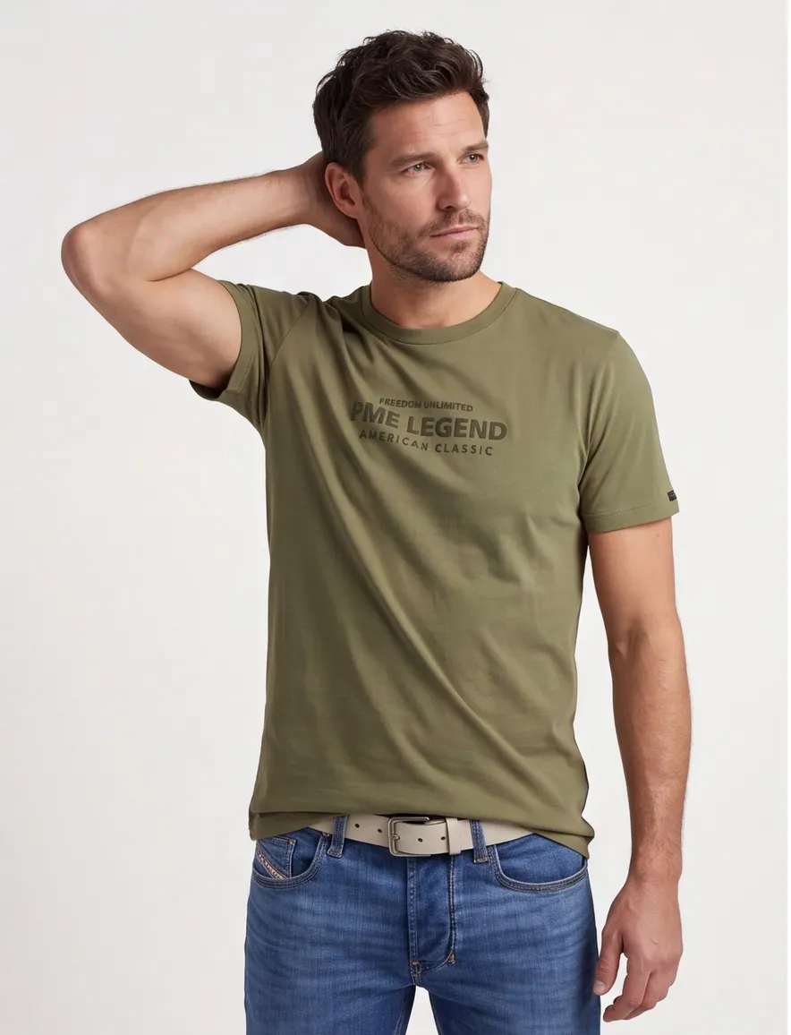 PME Legend T-shirt ronde hals olijfgroen