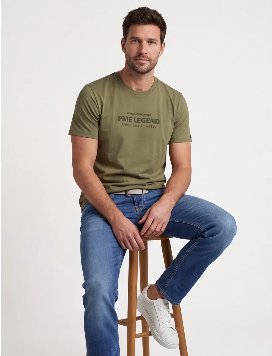 PME Legend T-shirt ronde hals olijfgroen