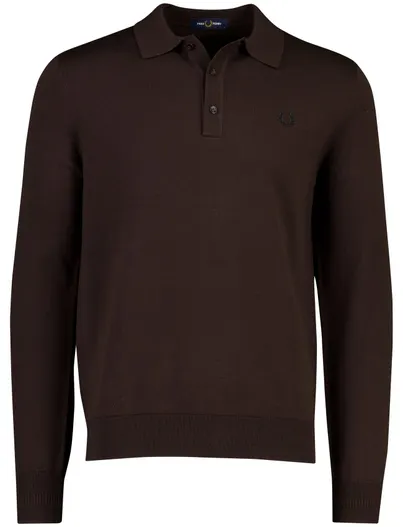 Fred Perry Fred Perry gebreid wollen poloshirt bruin