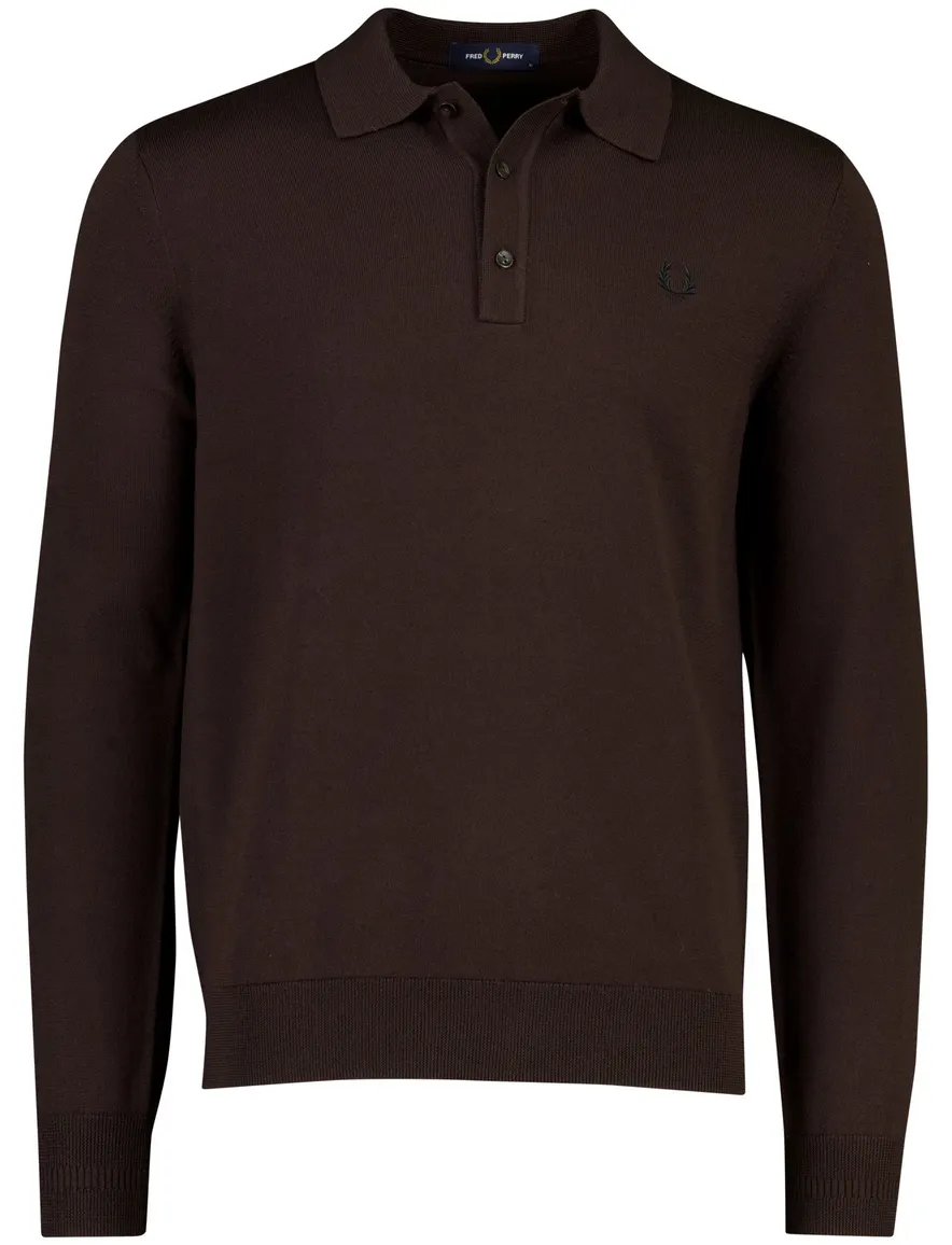 Fred Perry gebreid wollen poloshirt bruin