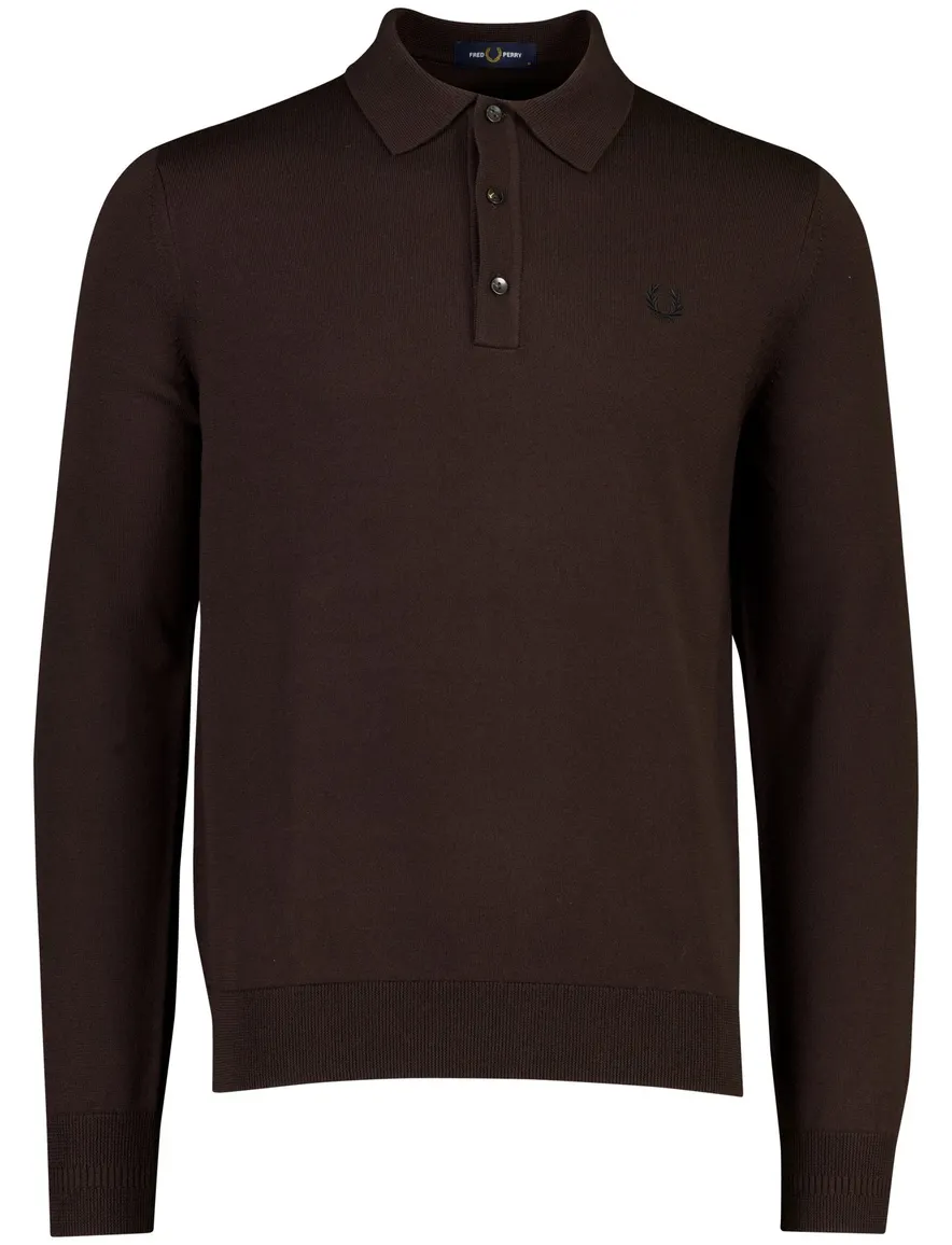 Fred Perry gebreid wollen poloshirt bruin