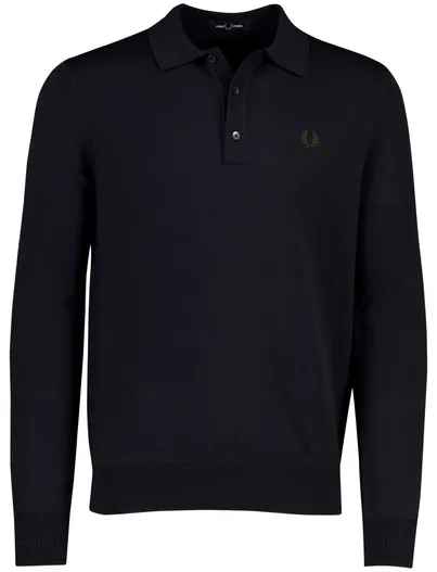 Fred Perry Fred Perry poloshirt donkerblauw gebreid wol