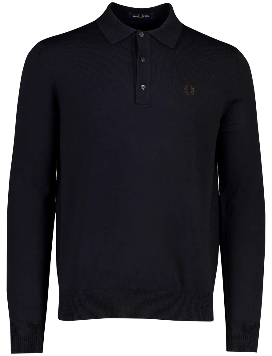 Fred Perry poloshirt donkerblauw gebreid wol