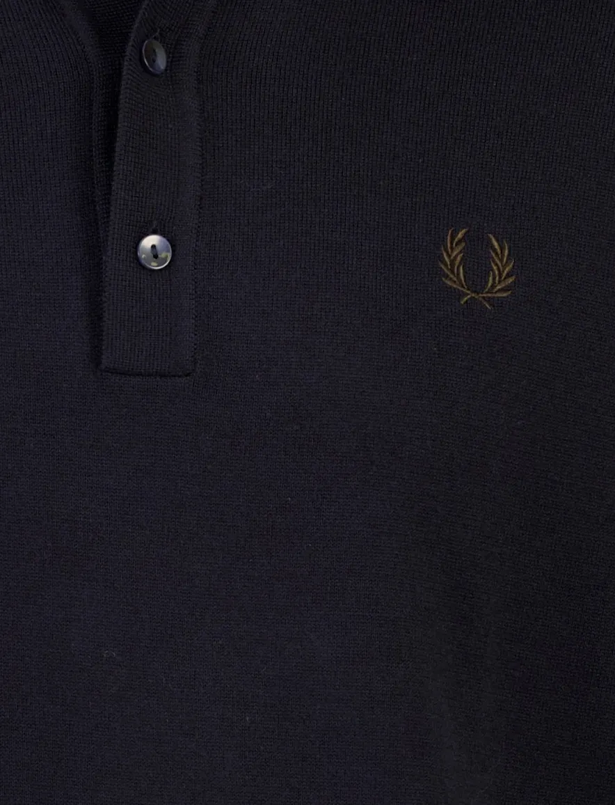 Fred Perry poloshirt donkerblauw gebreid wol