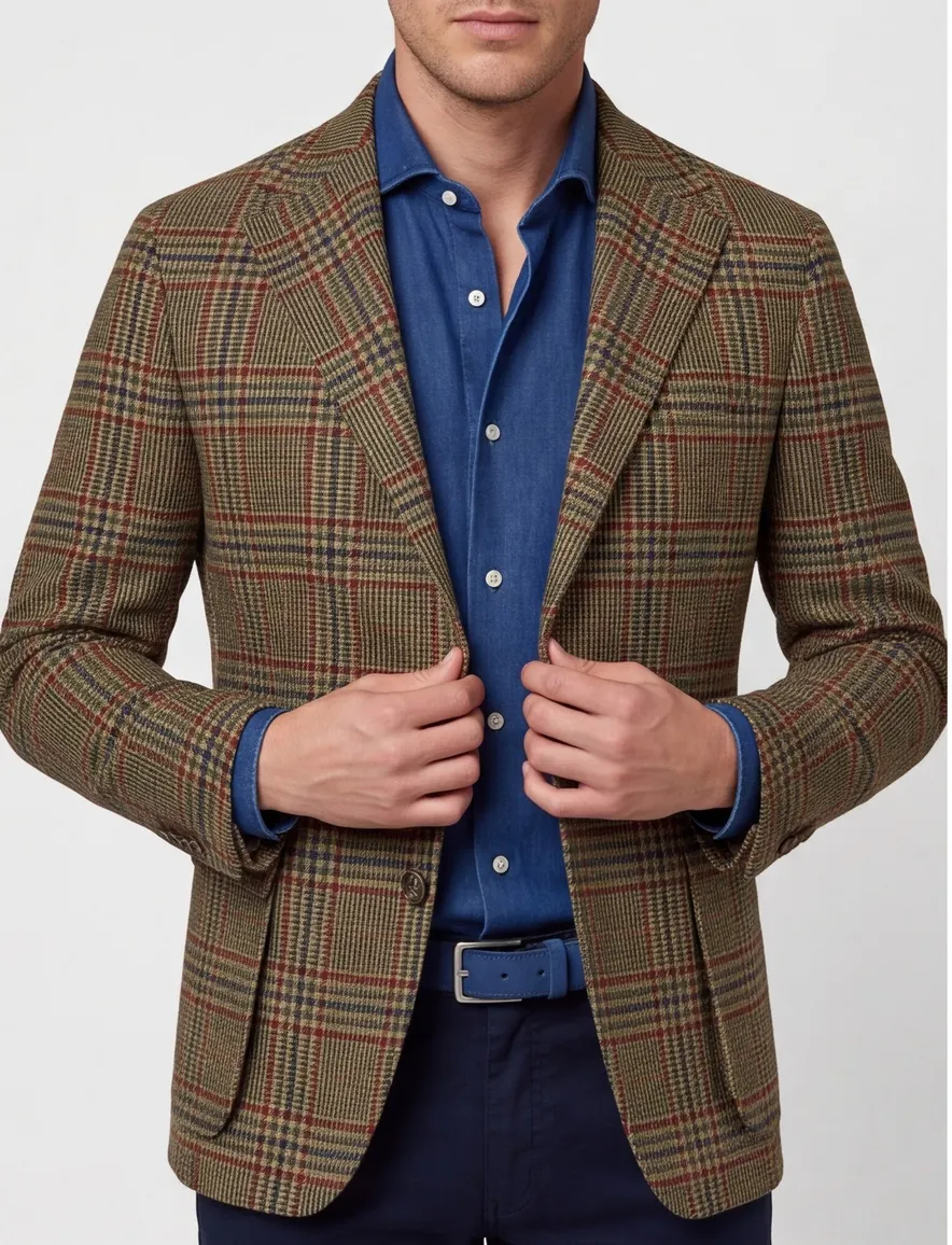 Dressler colbert khaki geruit