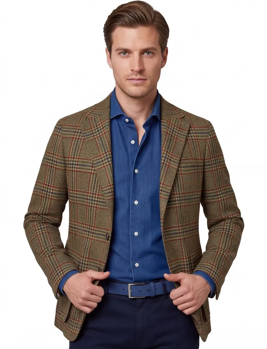 Dressler colbert khaki geruit