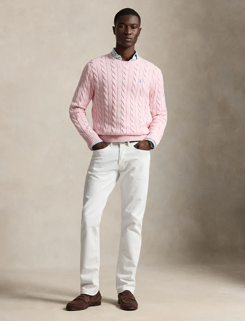 Trui Polo Ralph Lauren Custom Fit roze kabeltrui