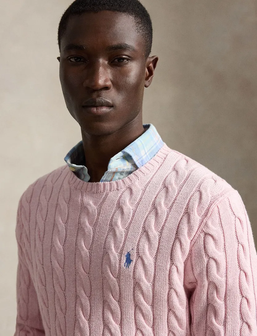 Trui Polo Ralph Lauren Custom Fit roze kabeltrui