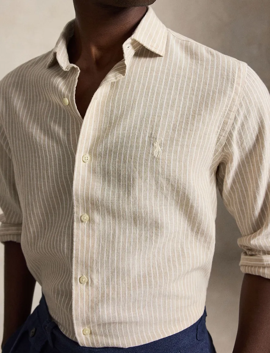 Polo Ralph Lauren Custom Fit gestreept linnen overhemd beige