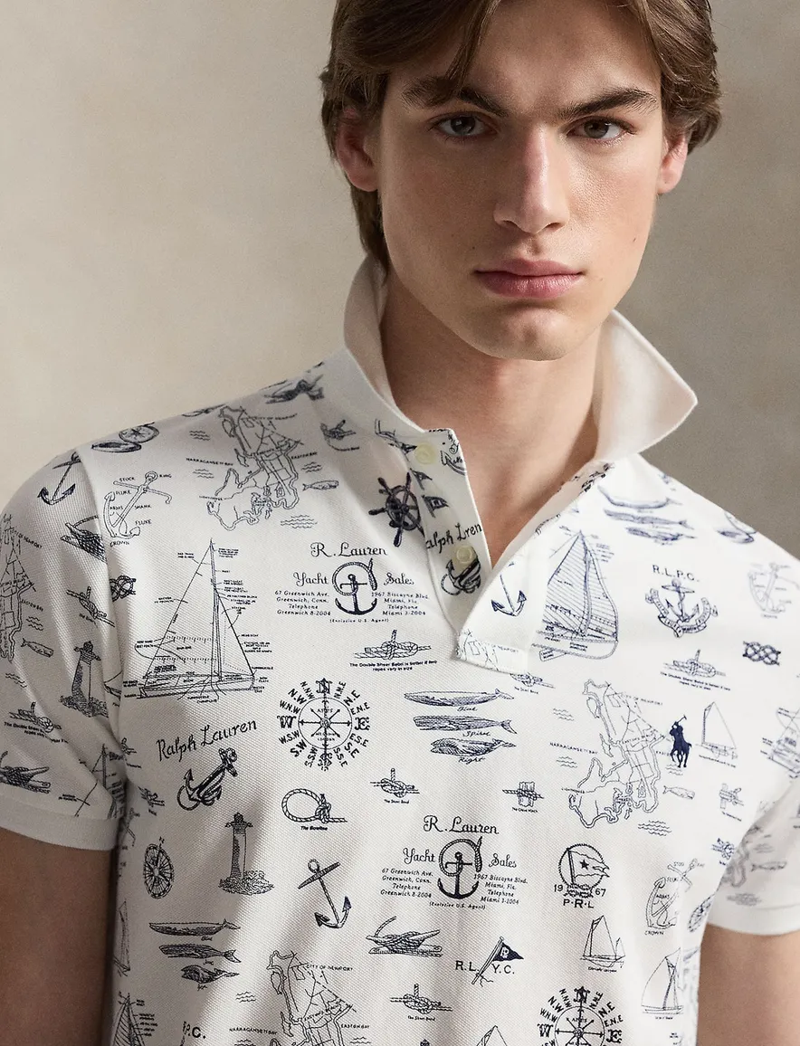 Polo Ralph Lauren Custom Slim Fit poloshirt wit met schippersprin