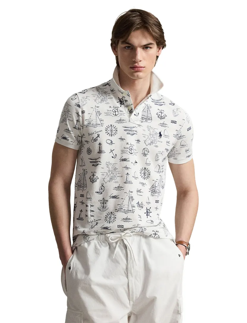 Poloshirt Polo Ralph Lauren Custom Slim Fit wit schippersprint
