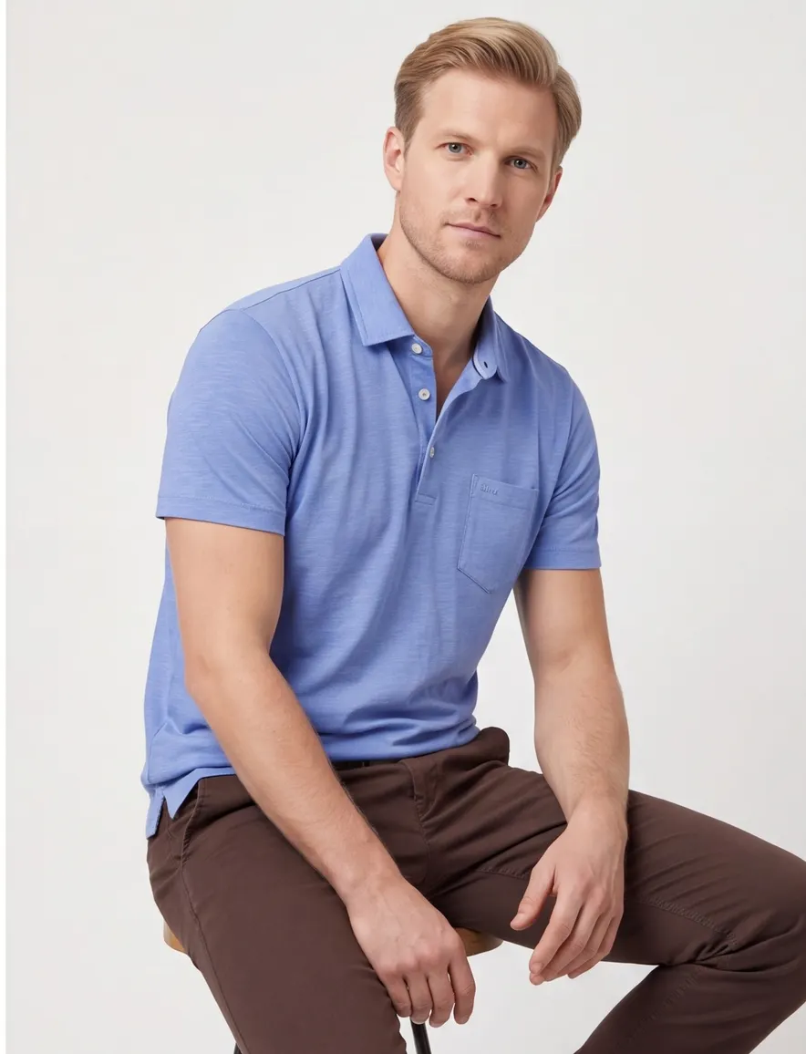 Poloshirt Brax blauw gemêleerd katoen