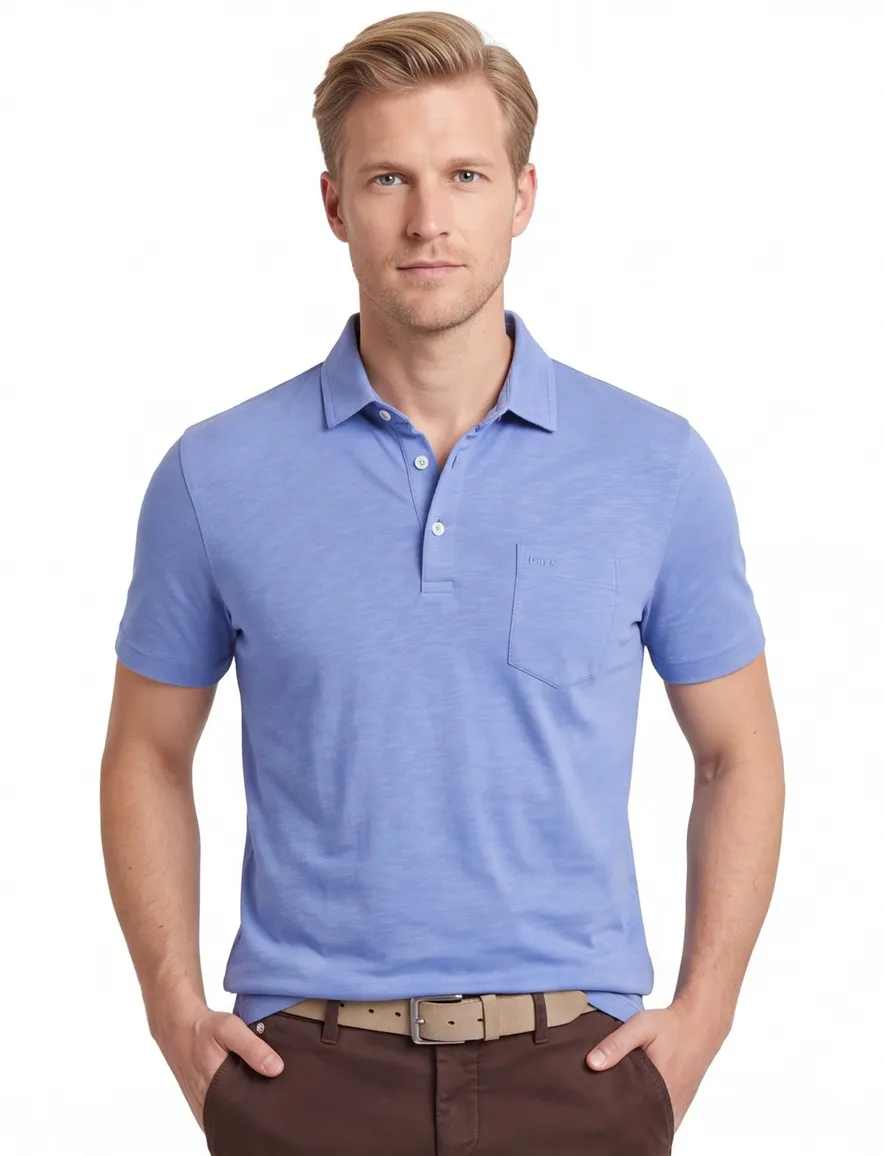 Poloshirt Brax blauw gemêleerd katoen