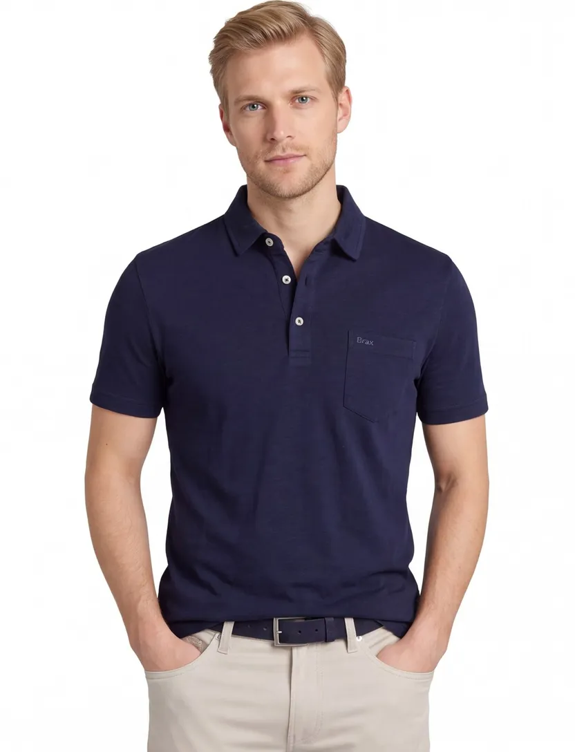 Brax poloshirt katoen donkerblauw gemêleerd normale fit