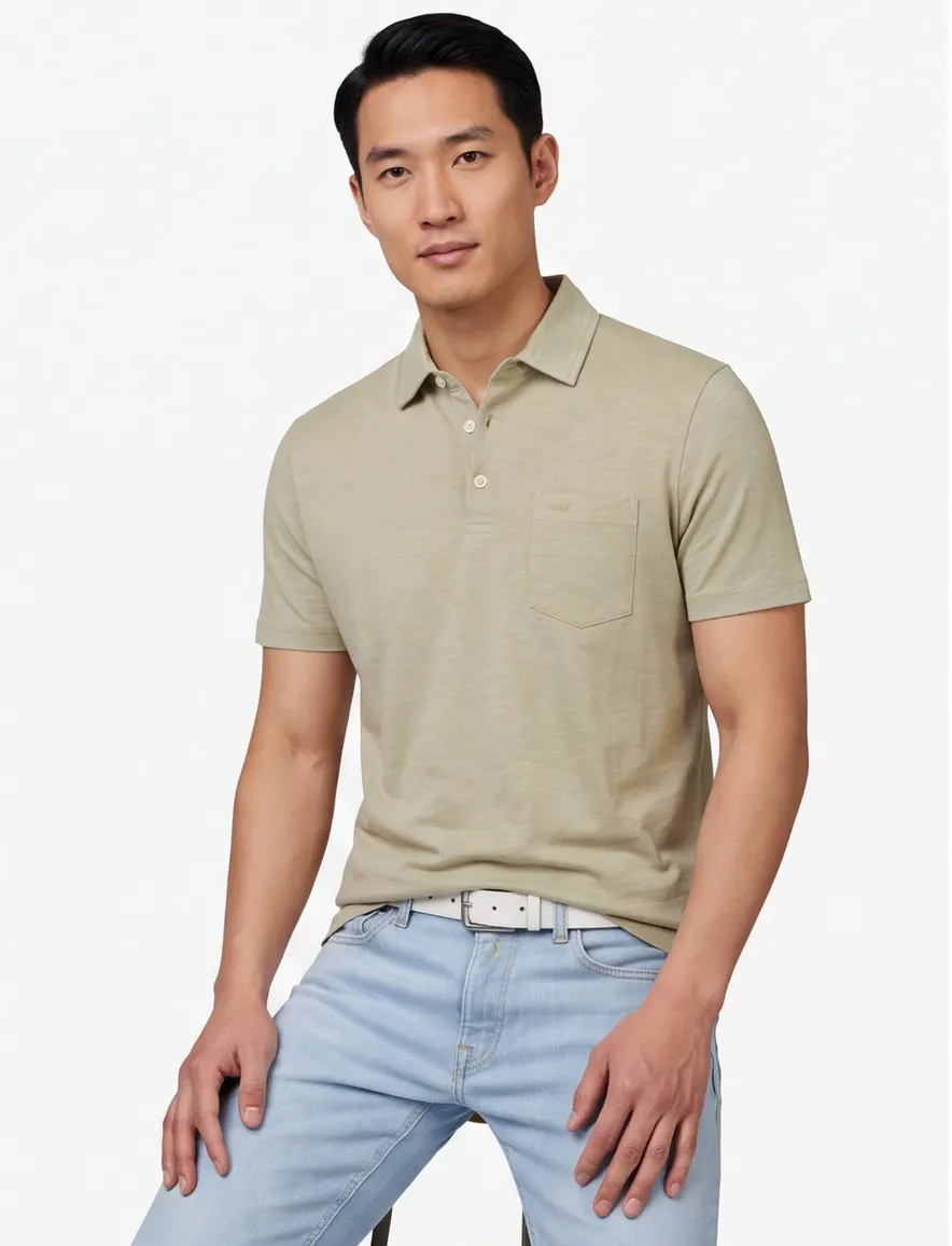 Poloshirt Brax olijfgroen gemêleerd katoen