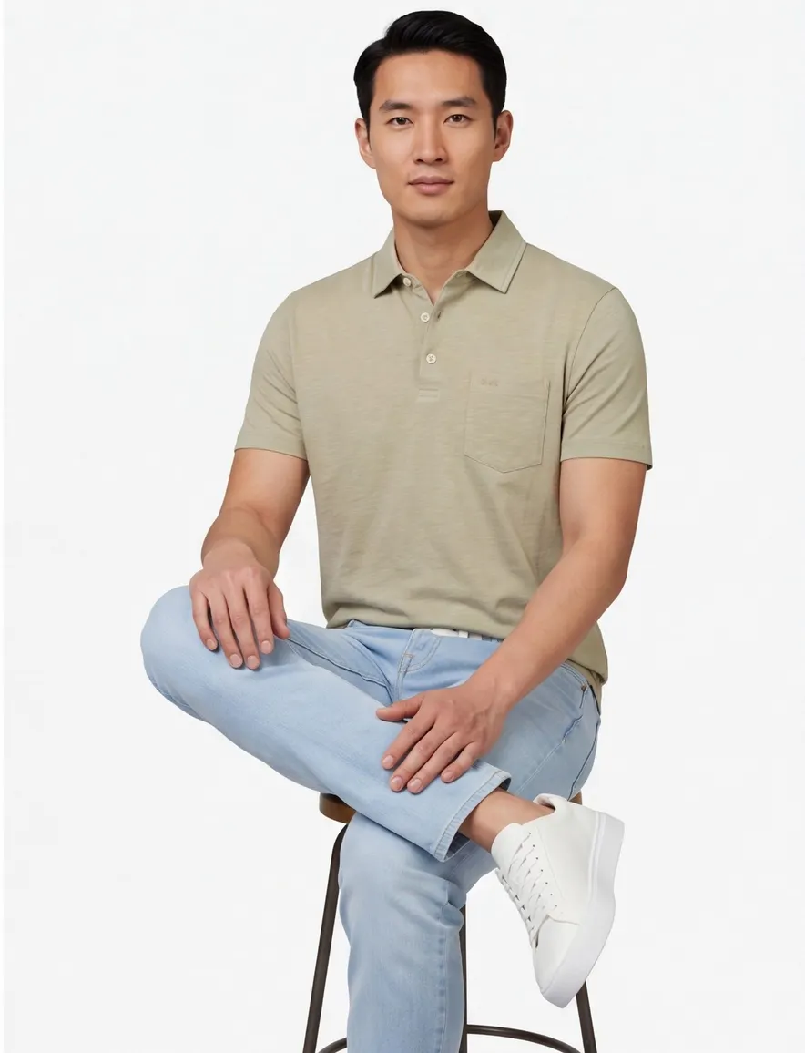 Poloshirt Brax olijfgroen gemêleerd katoen