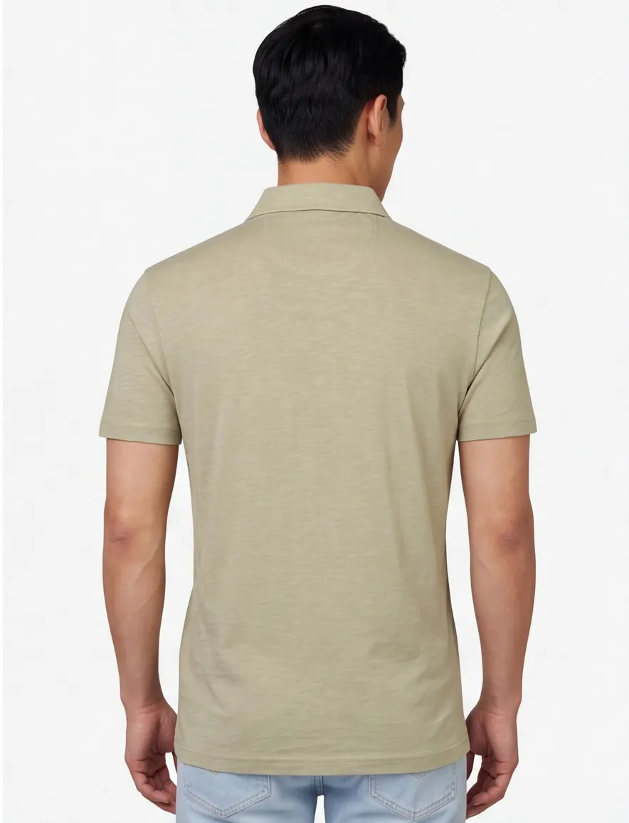 Poloshirt Brax olijfgroen gemêleerd katoen