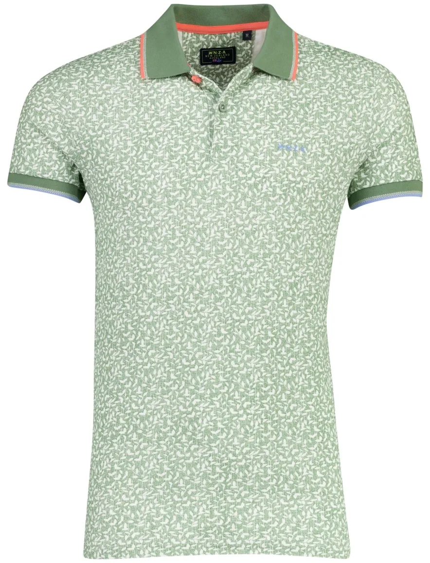 Poloshirt New Zealand groen met kleine blaadjes print