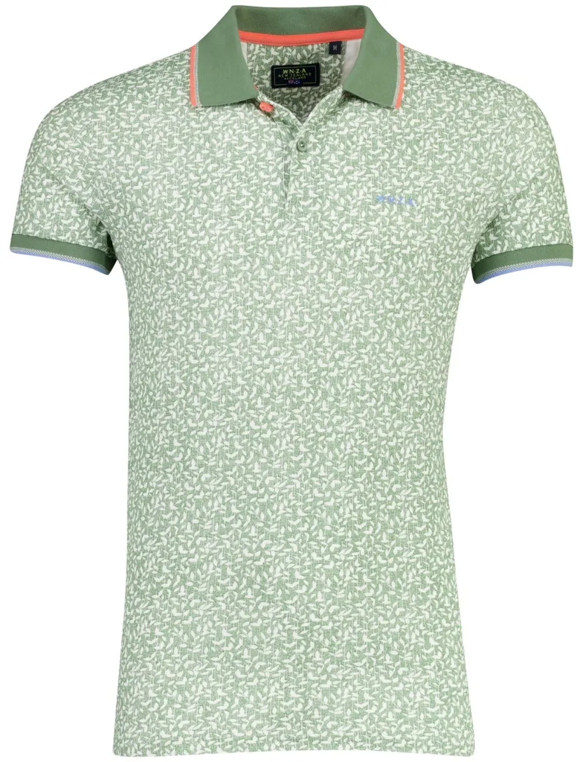 Poloshirt New Zealand katoen groen kleine blaadjes print