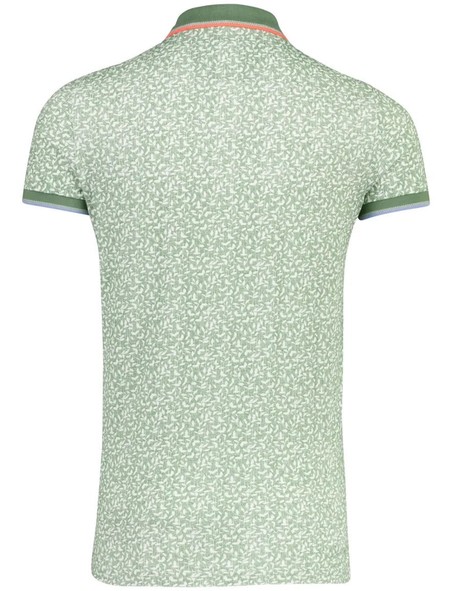 Poloshirt New Zealand groen met kleine blaadjes print