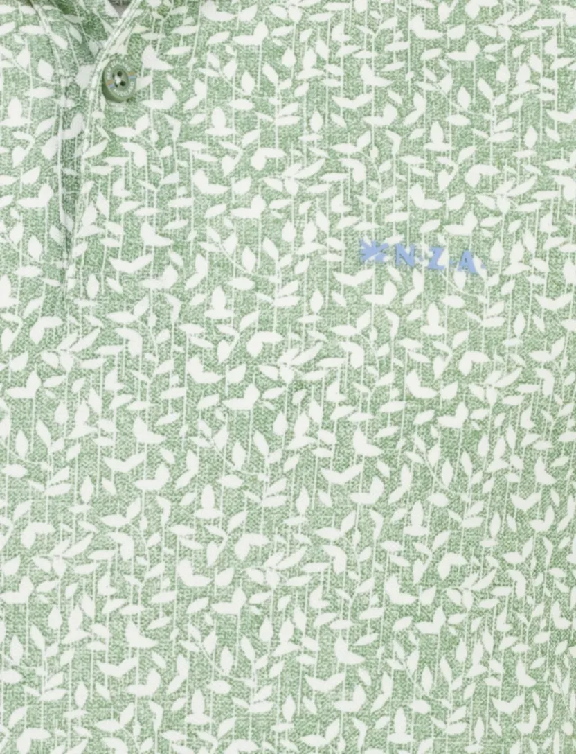 Poloshirt New Zealand katoen groen kleine blaadjes print