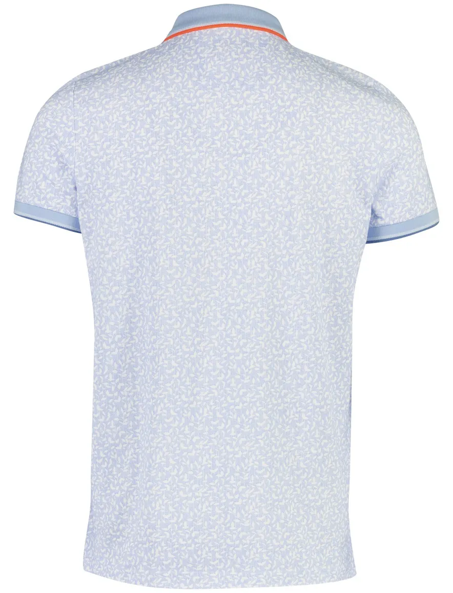 Poloshirt New Zealand lichtblauw met blaadjesprint