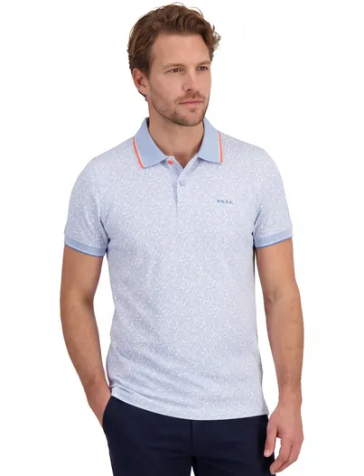New Zealand Poloshirt New Zealand lichtblauw blaadjesprint katoen