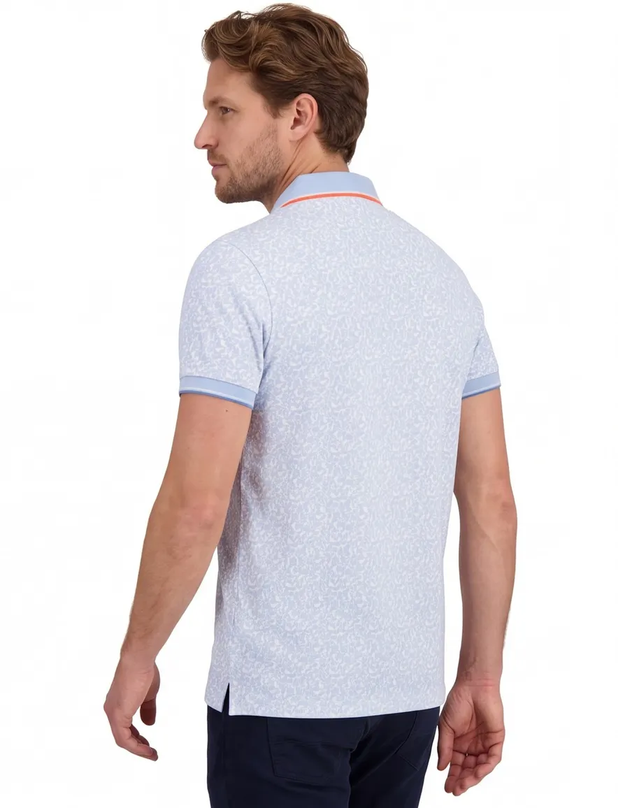 Poloshirt New Zealand lichtblauw met blaadjesprint