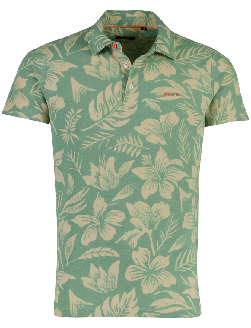 Poloshirt New Zealand groen bladeren print katoen