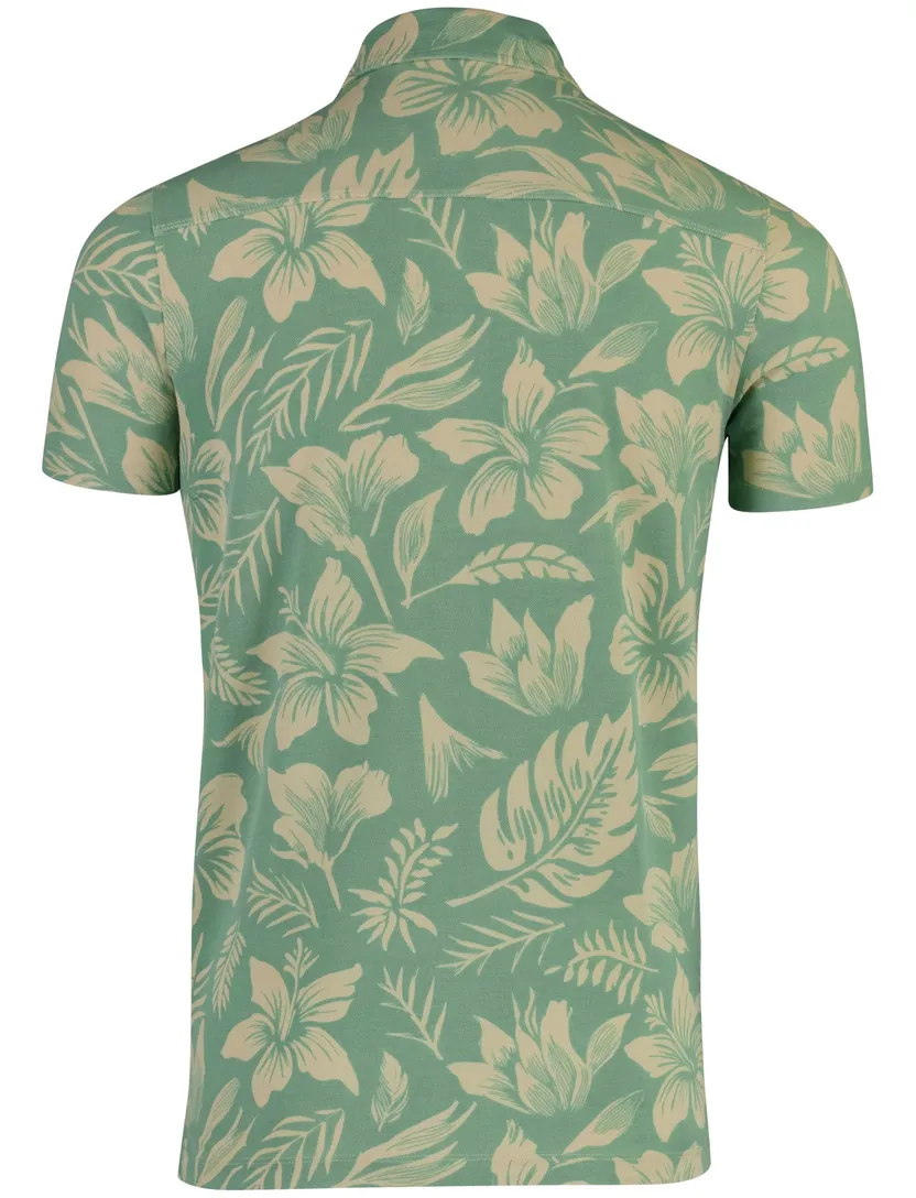 Poloshirt New Zealand groen bladeren print katoen