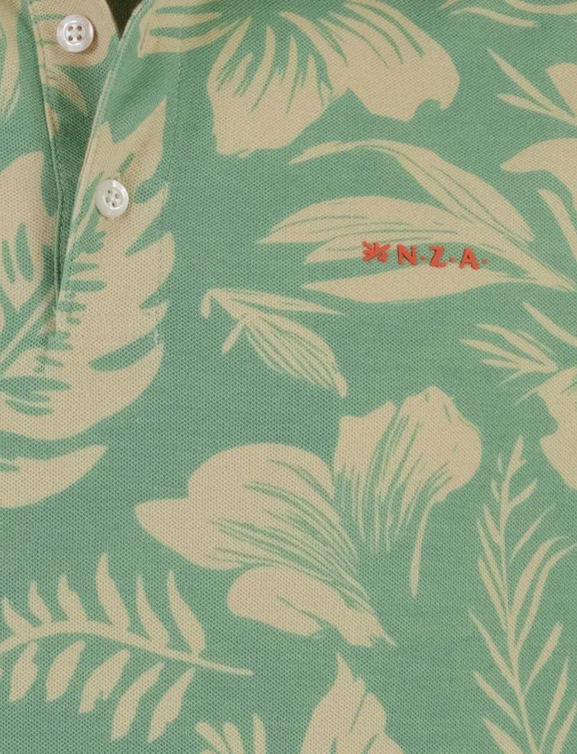 Poloshirt New Zealand groen bladeren print katoen