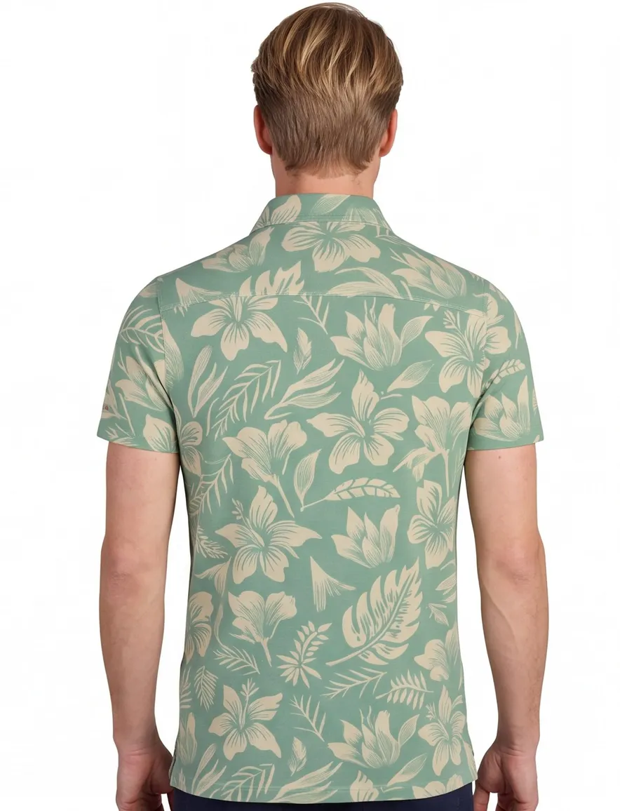 Poloshirt New Zealand groen met bladeren print